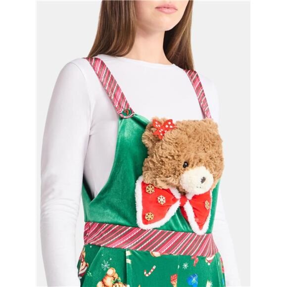 Christmas Teddy Bear Jumpsuit, Women’s Ugly Party Comfy Festivities Jumpsuit - Picture 3 of 3